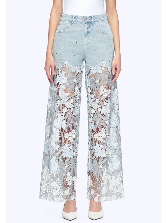 Bayeas Denim - Bayeas Embroidered Lace Wide-Leg Jeans
